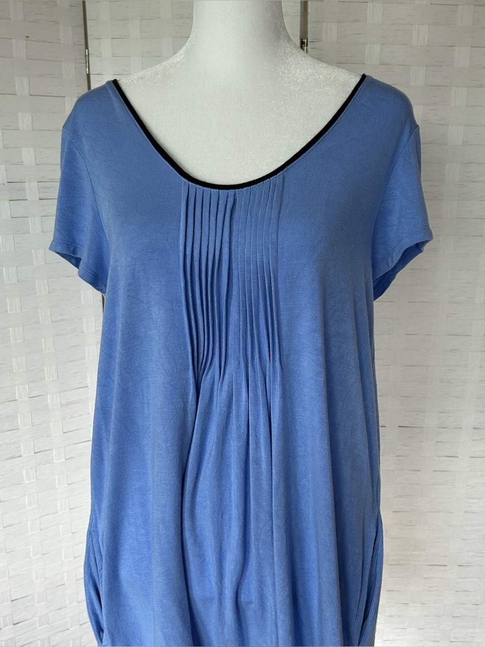 DKNY Blue Pleated Scoop-Neck Cap Sleeve Short Nightgown with Pockets